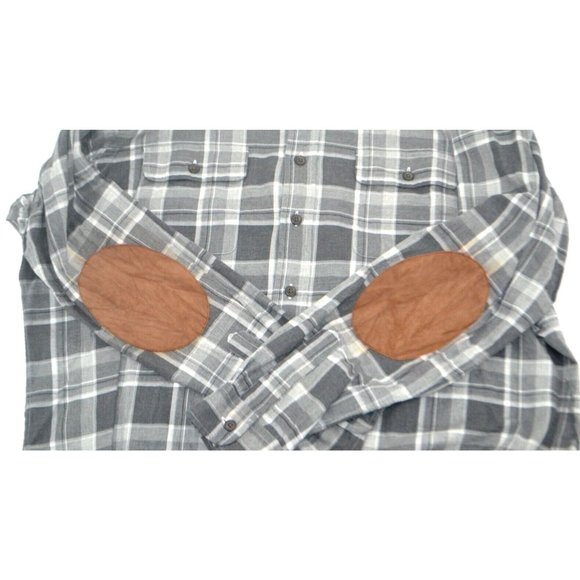 POLO RALPH LAUREN Men's Lightweight Flannel Shirt - Suede Elbow XL Gray Plaid - Picture 5 of 6